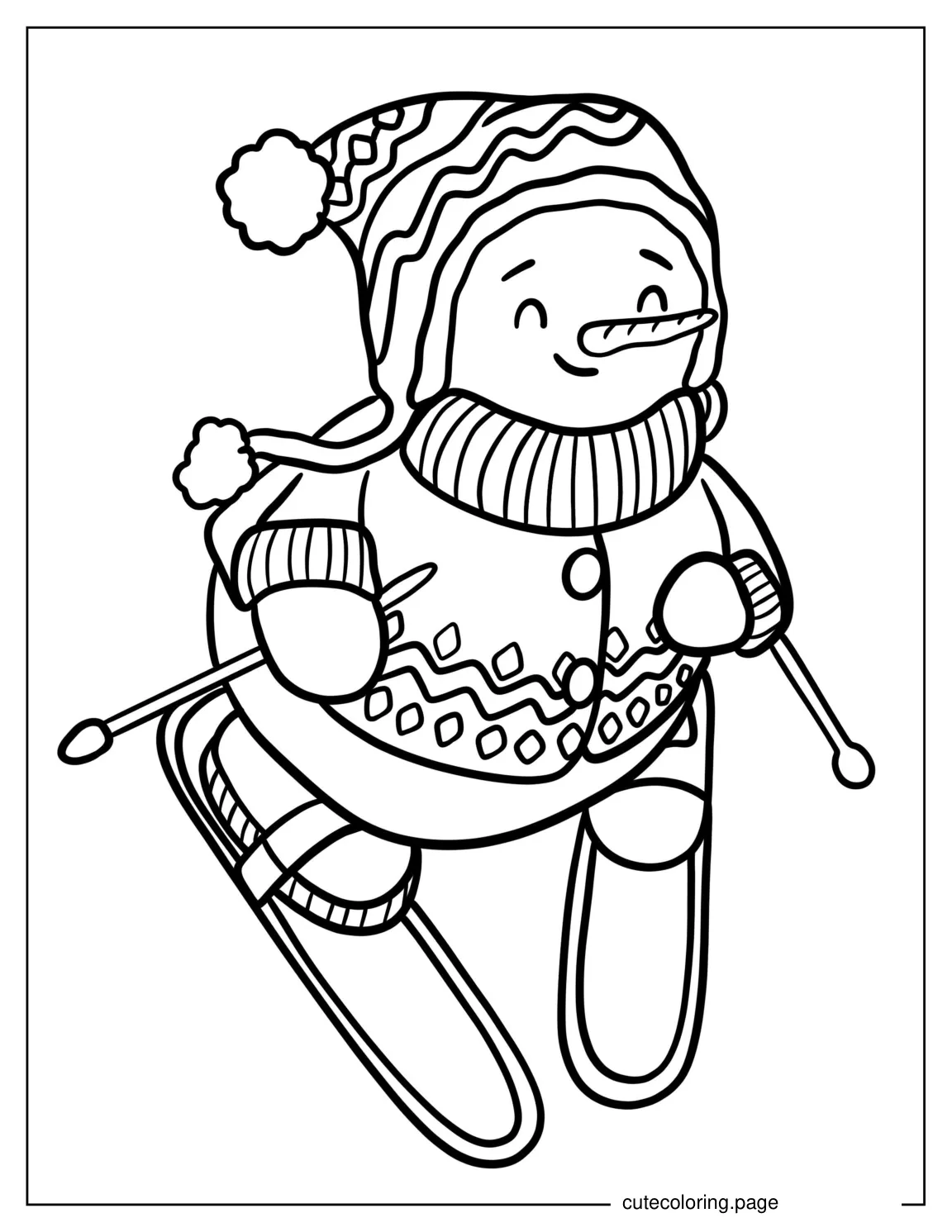 Adorable Snowman Skiing With Long Carrot Nose coloring page