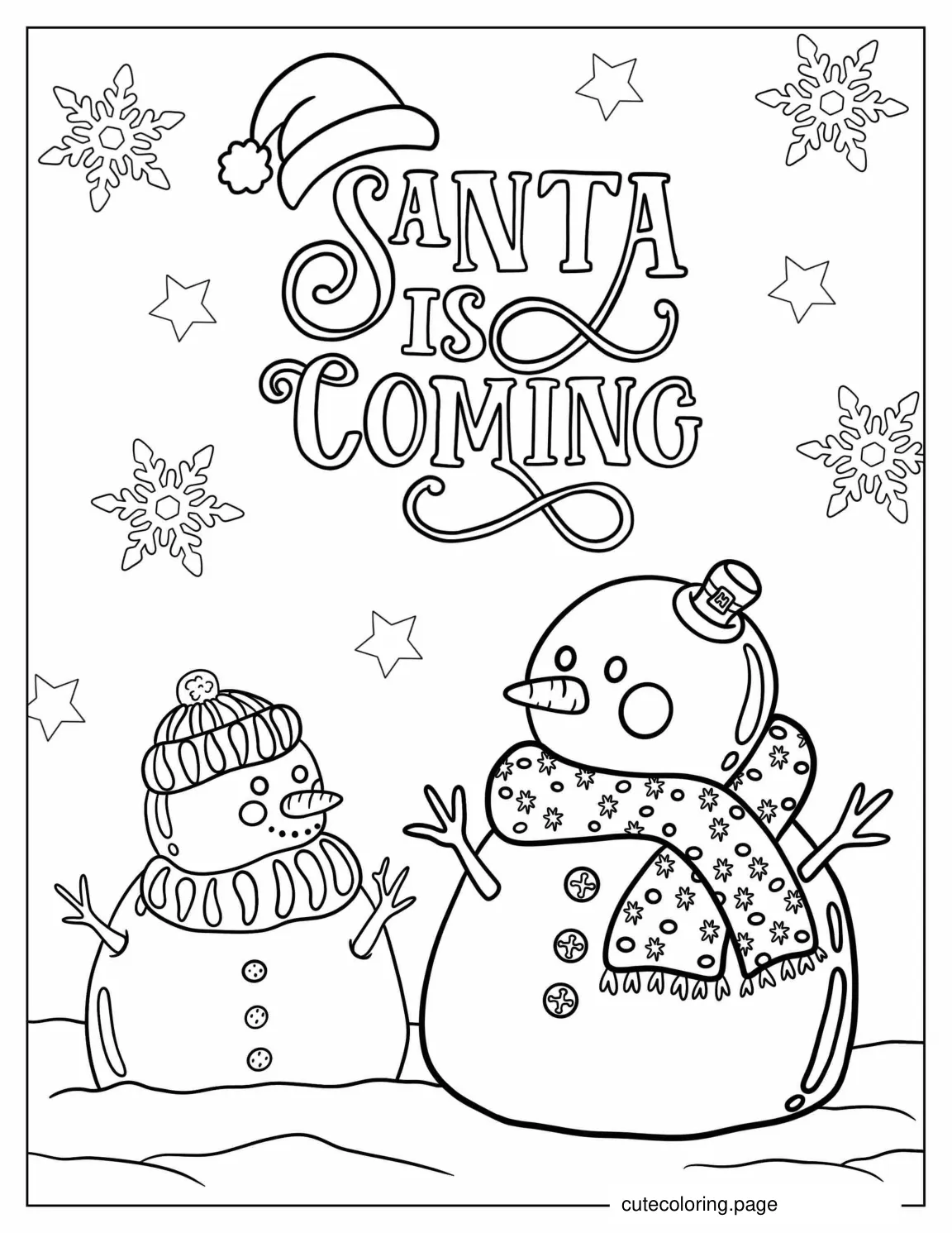 Cheerful Looking Snowmen In The Snow To Color coloring page