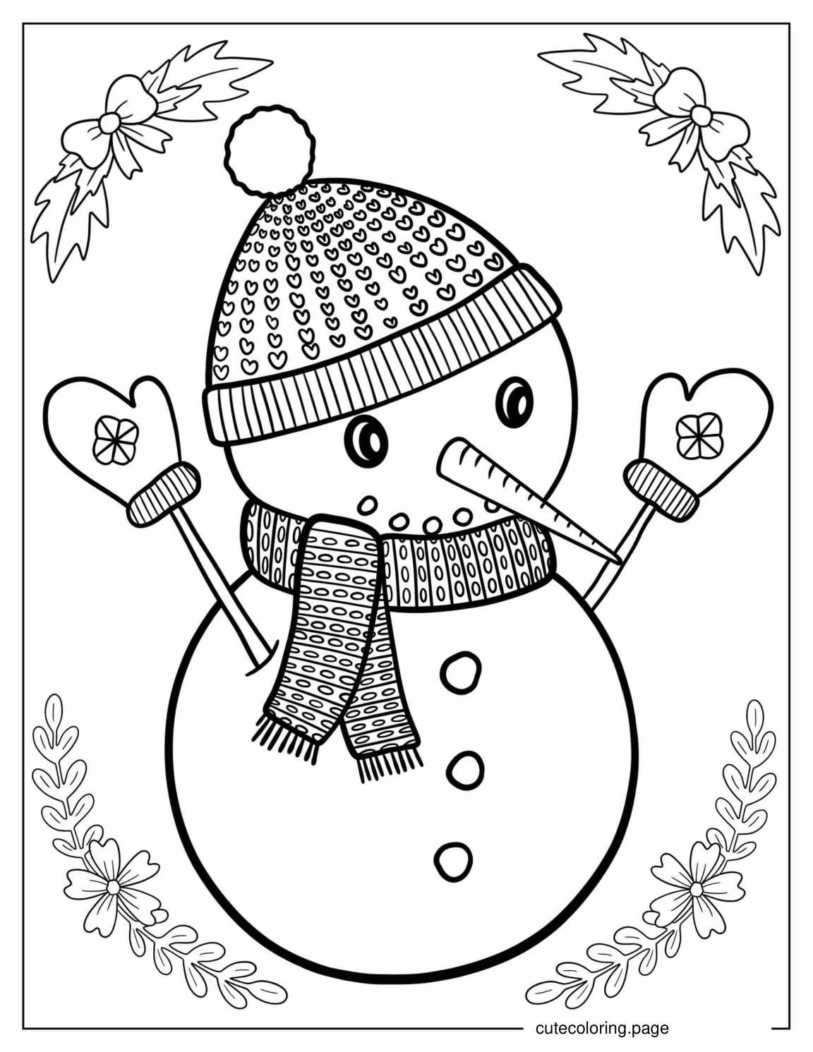 Chilly Snowman Wearing a Scarf And Beanie In The Snow coloring page