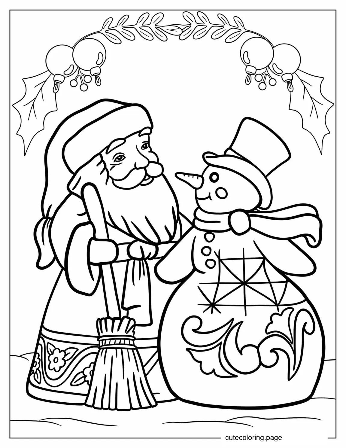 Coloring Page Of Santa And Snowman To Color coloring page