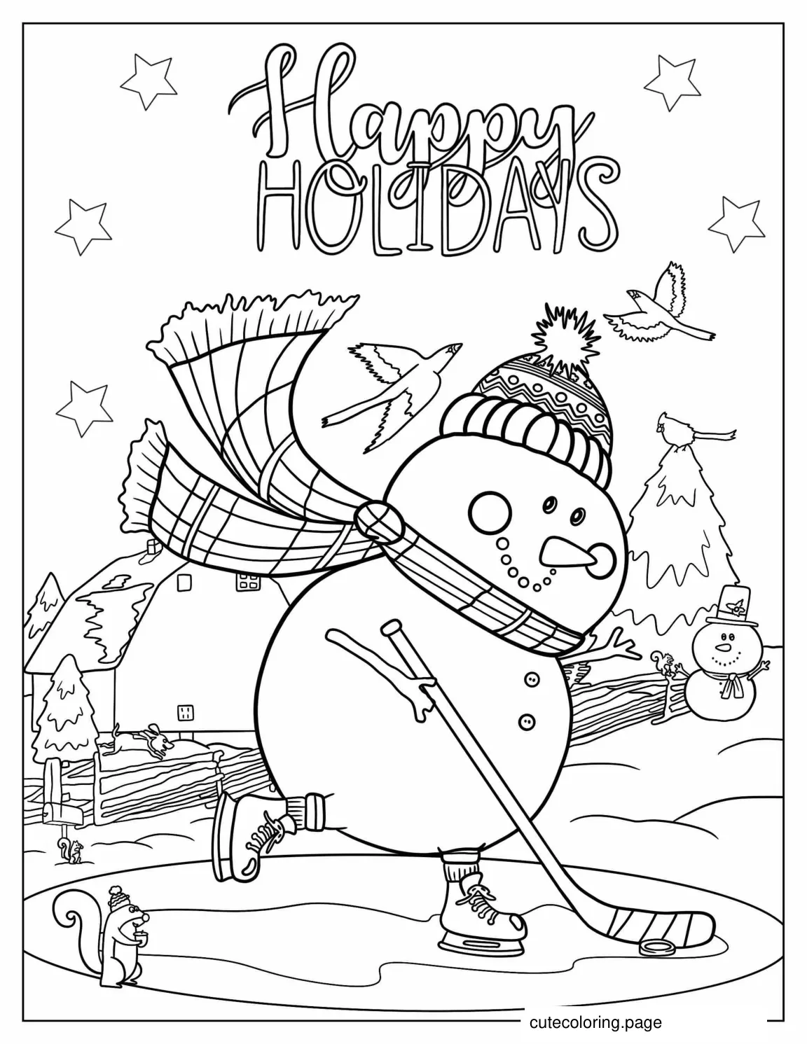 Coloring Sheet Of a Snowman Playing Ice Hockey coloring page