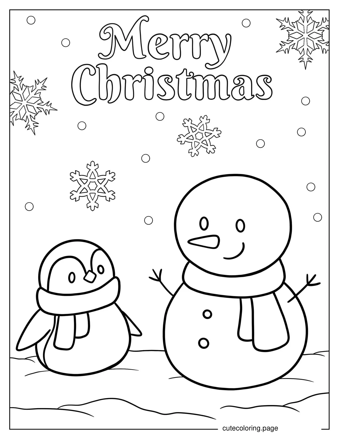 Cute Penguin And Snowman To Color coloring page