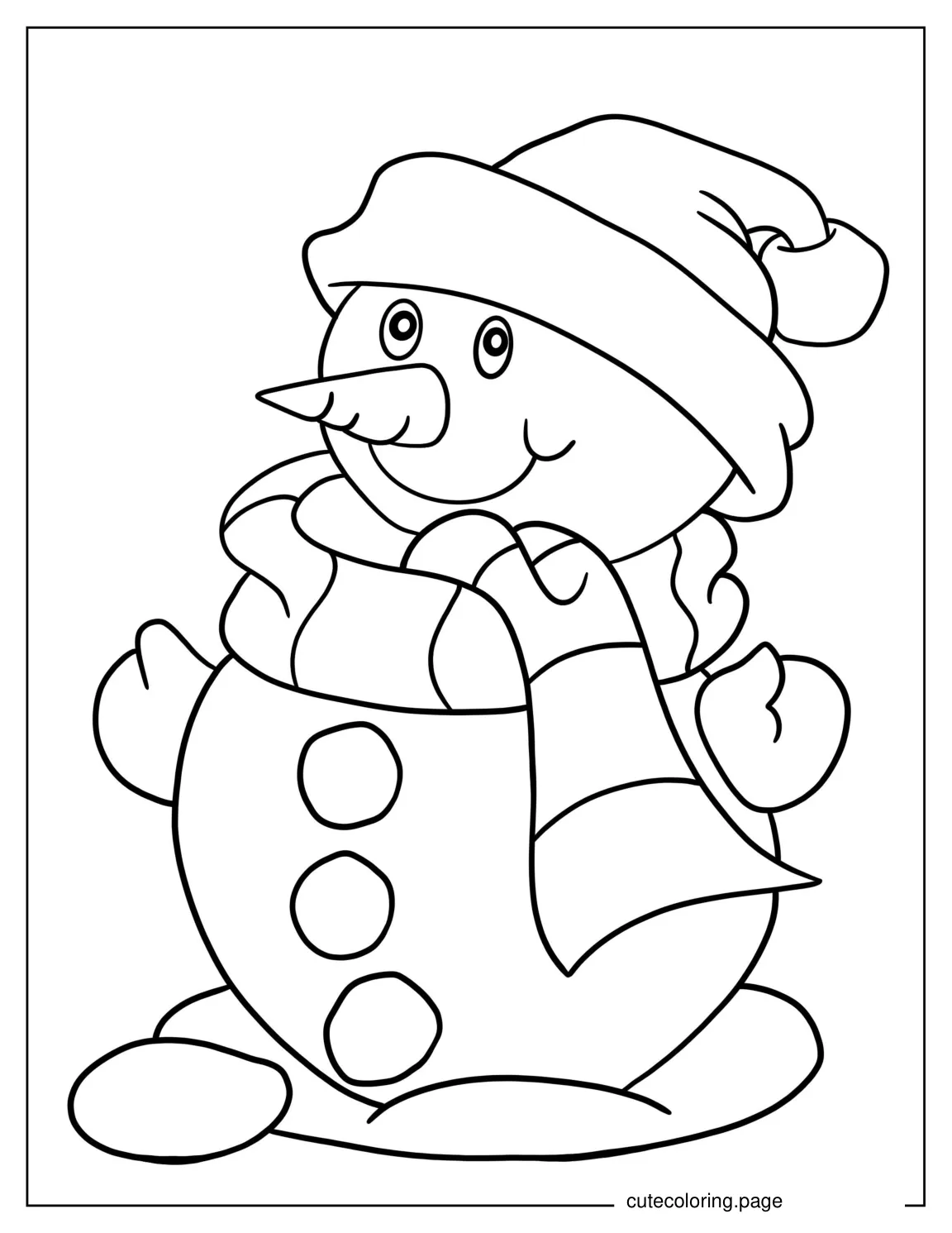 Easy To Color Snowman Wearing a Scarf coloring page