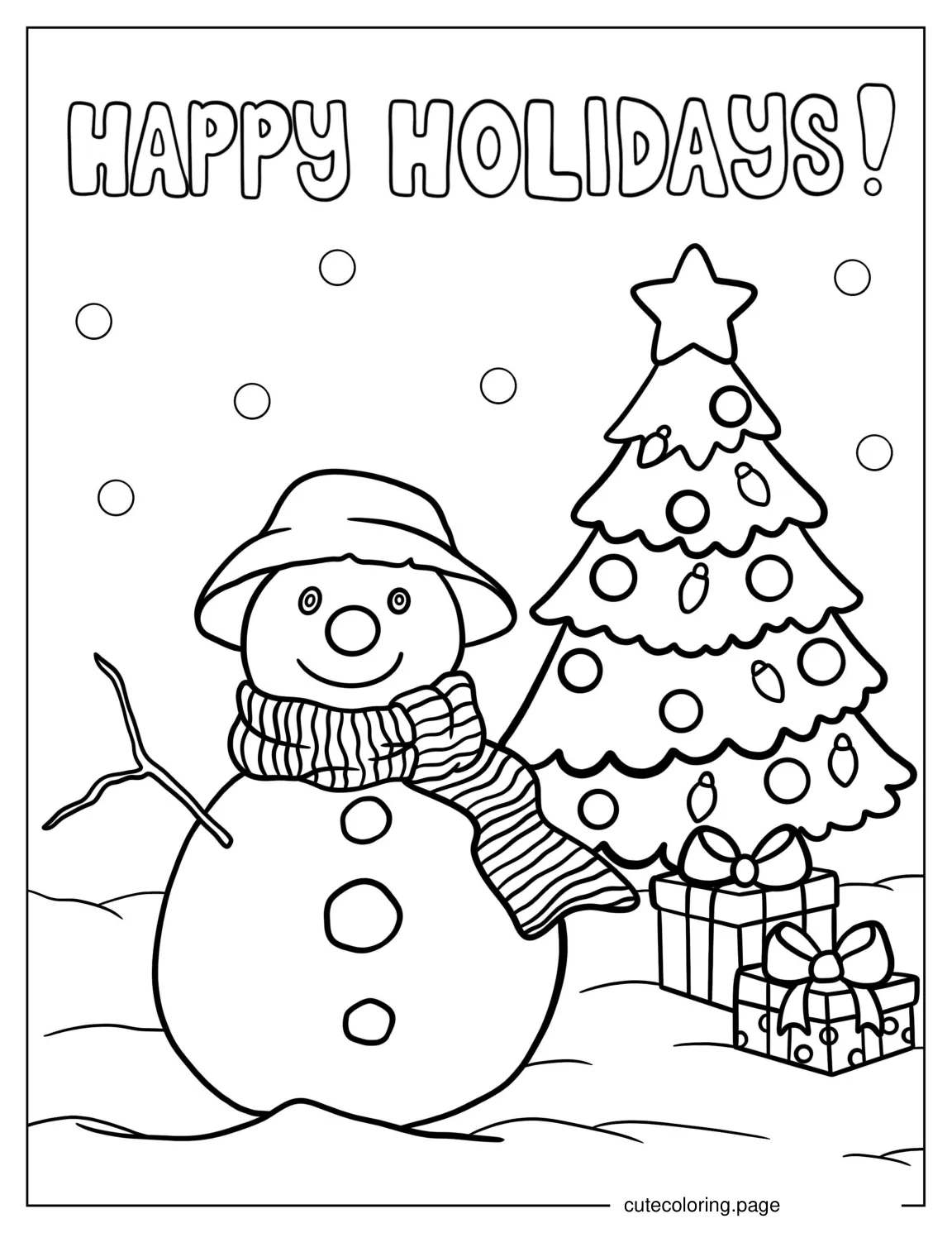 Happy Holidays Snowman To Color coloring page