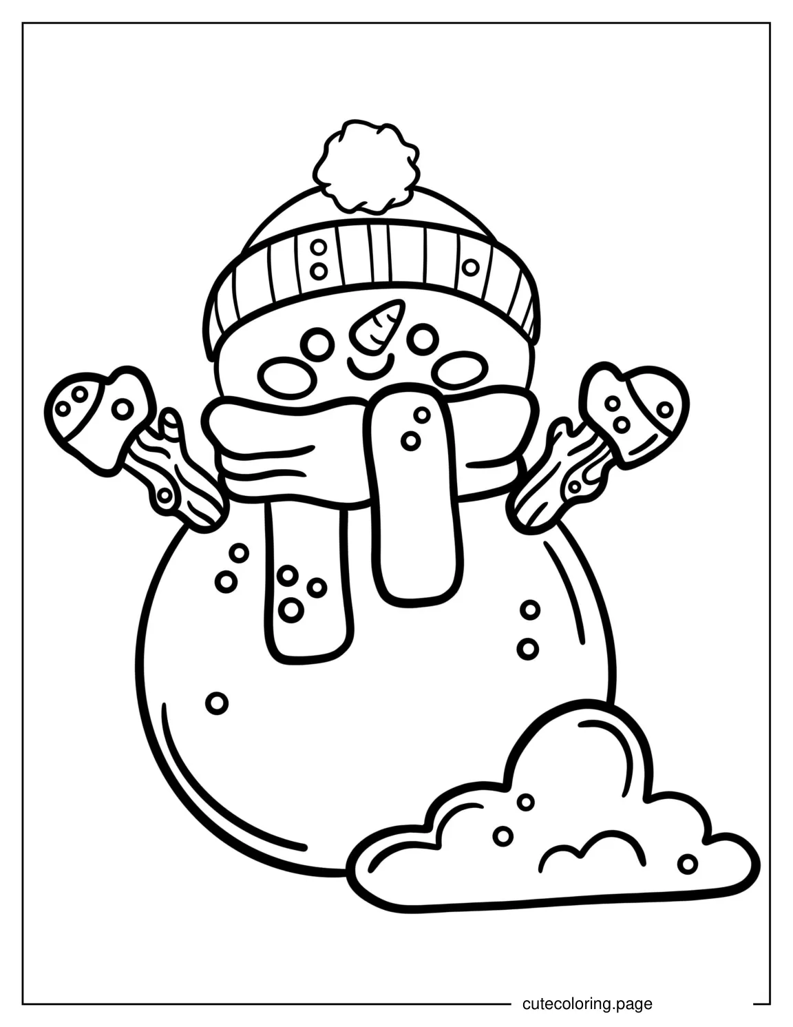 Kawaii Themed Cute Snowman To Color coloring page