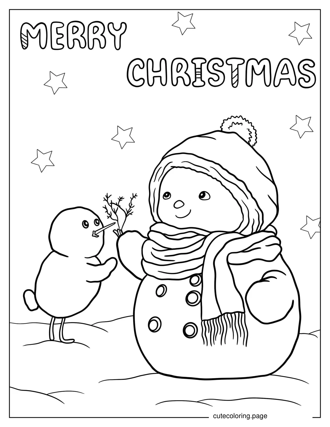 Magical Looking Young Snowman To Color coloring page