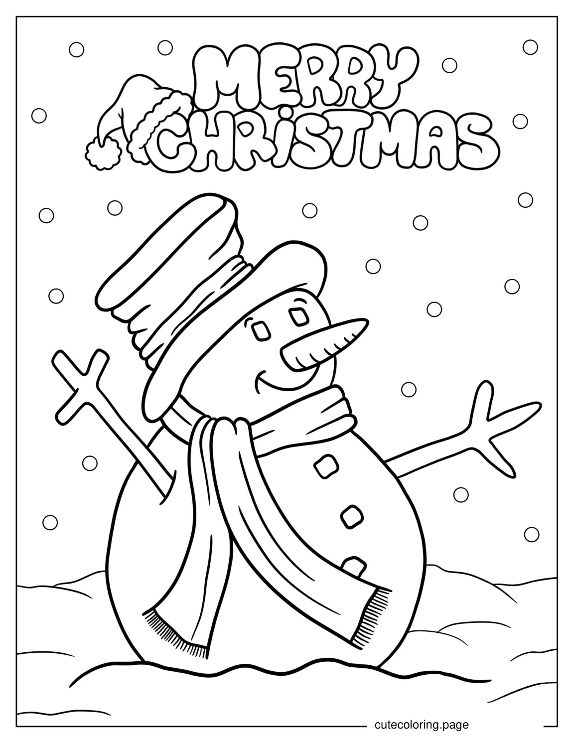 Merry Christmas Snowman Coloring Sheet For Kids coloring page