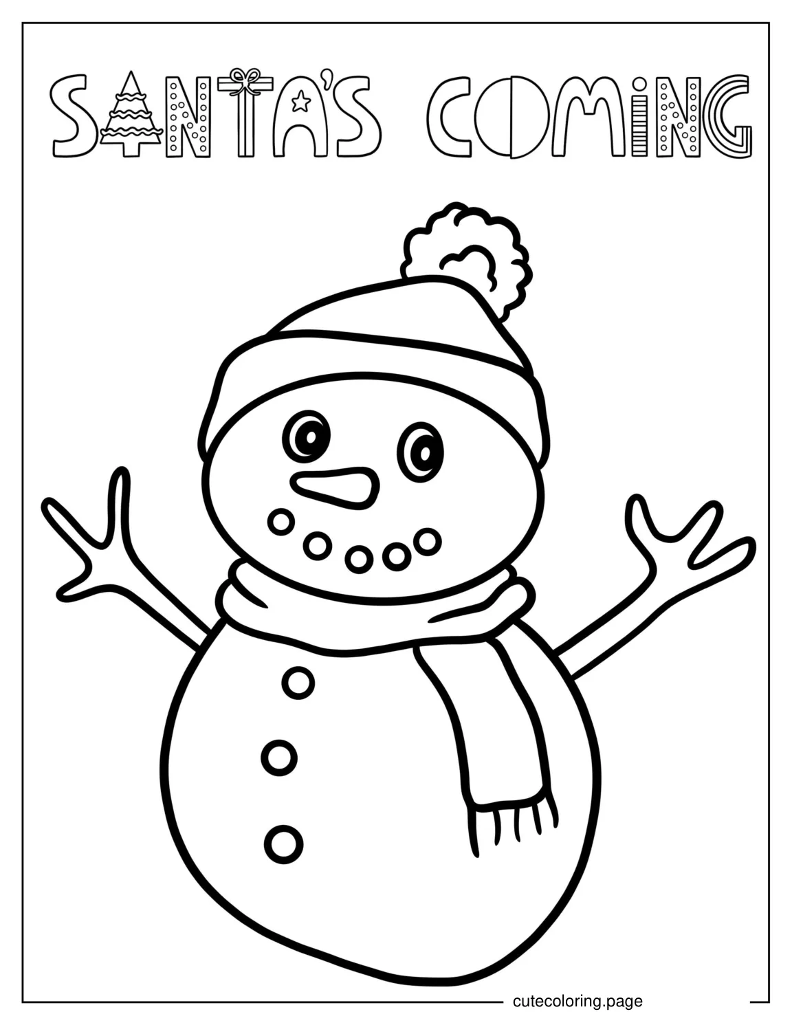 Simple To Color Snowman With Santas Coming coloring page