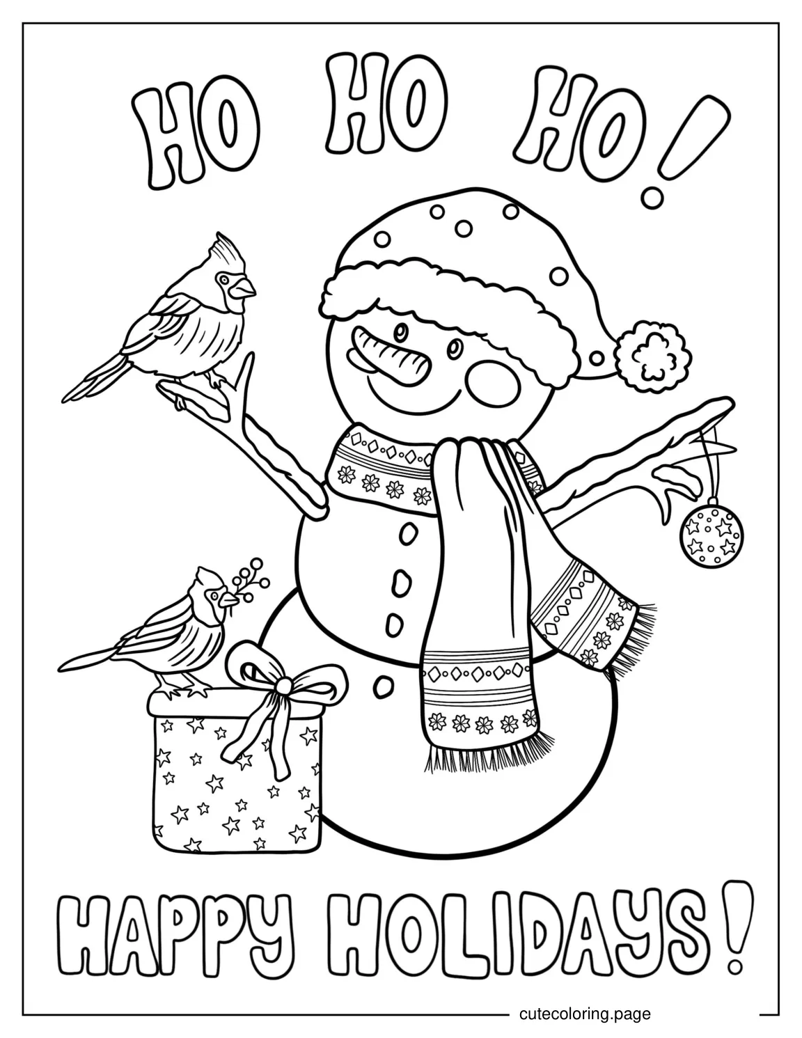 Smiling Snowman With Wild Life To Color coloring page