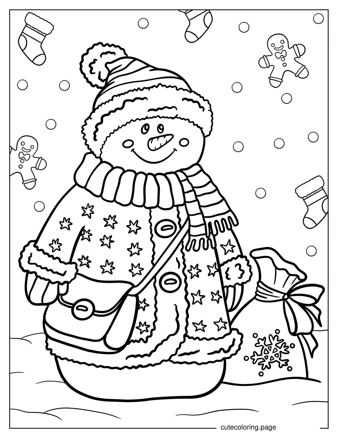 Snowman Girl Coloring Sheet For Kids coloring page