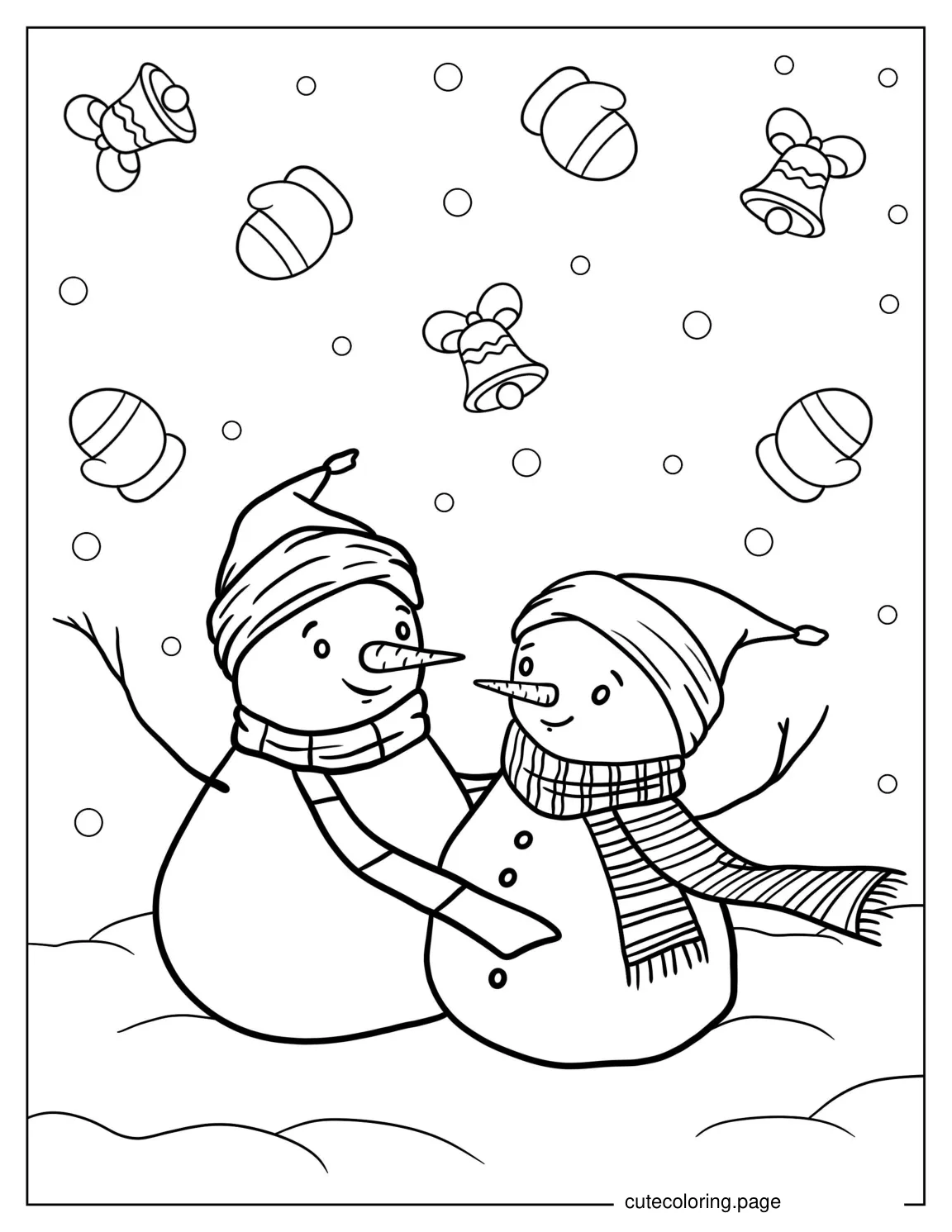 Two Cute Snowmen Hudgging Coloring Sheet coloring page